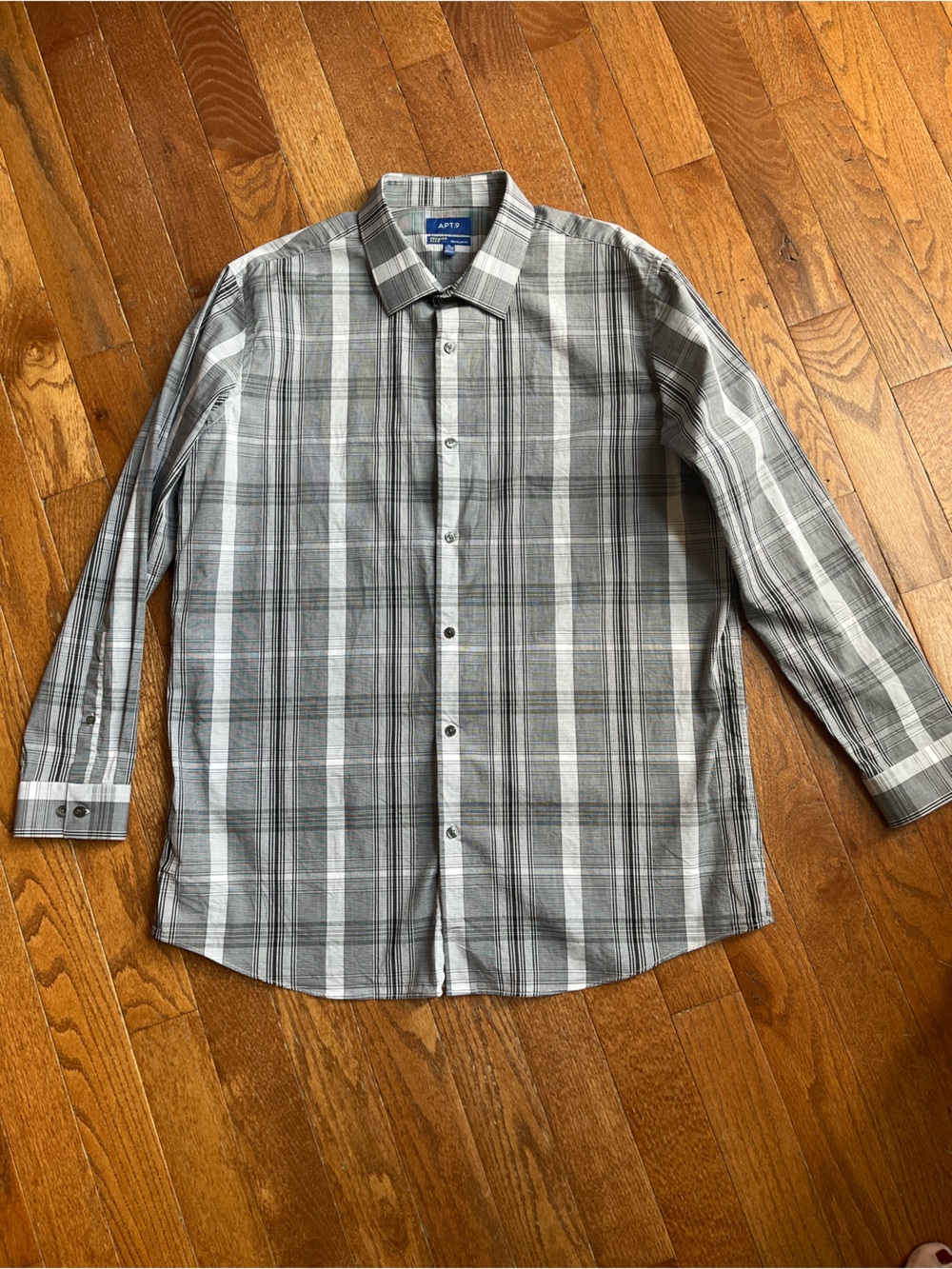Apt. 9 Men's Gray and White Plaid Dress Shirt, Size XL